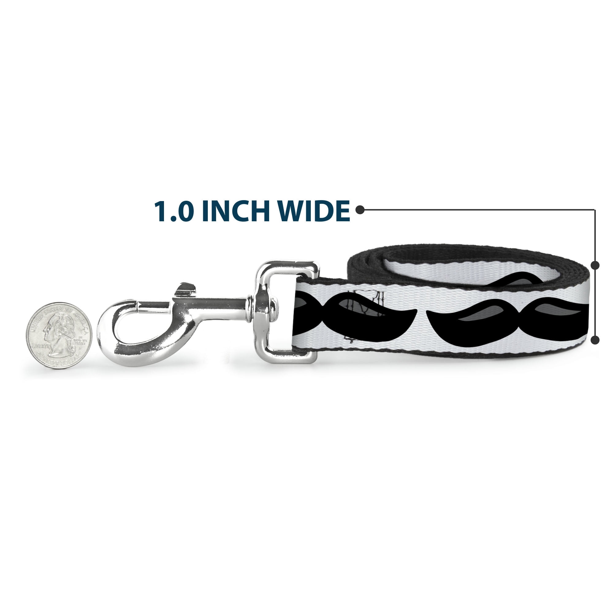 Buckle-Down Pet Leash, Dog Leash, Plastic Mustache White Black, 6 Feet Long 1.0 Inch Wide