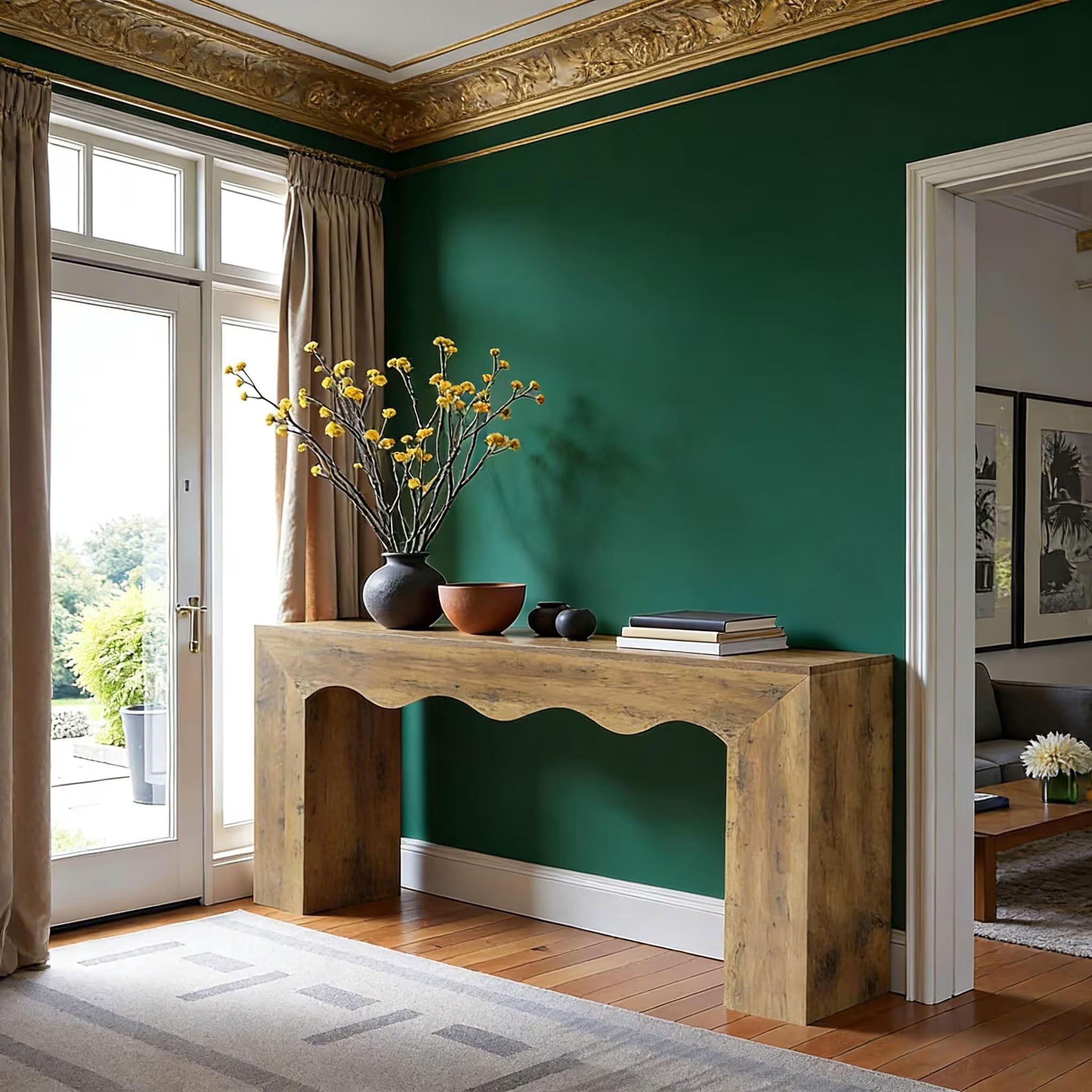 MAYEERTY 63" Retro Console Table, Wooden Entryway Sofa Table with Unique Wave Edge Design, Vintage Hallway Accent Stand with Storage for Living Room