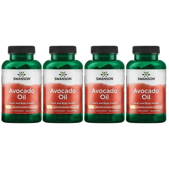 Swanson Avocado Oil - Natural Supplement Full of Essential Fatty Acids - Made with Organic Avocado Oil - (60 Softgels, 1g Each) (4 Pack)