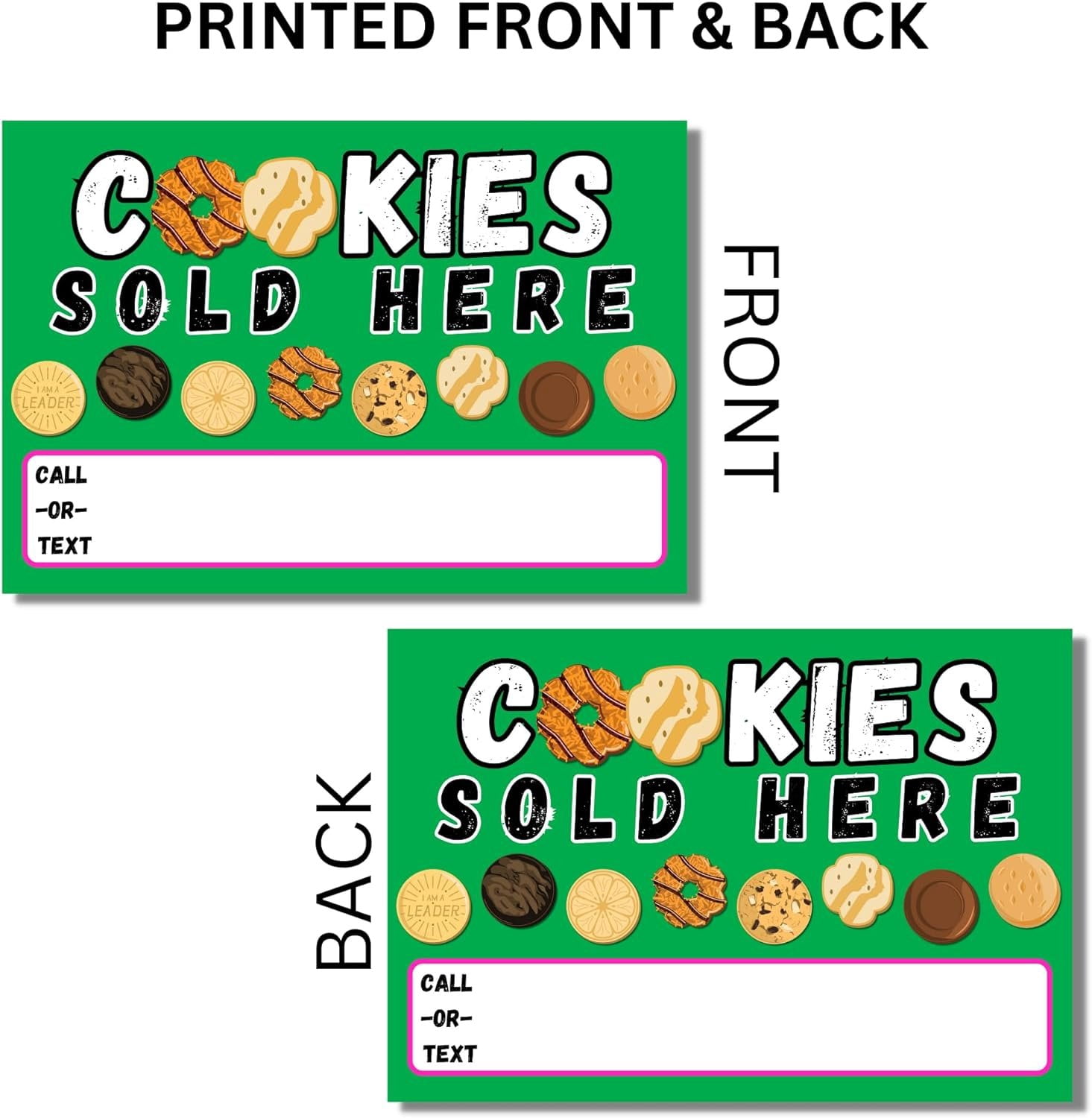 Scout Cookies Sold Here Yard Sign 12 x 18 with H Frame Stake Included Green for Front Yard Text or Call for Girl Cookie Sales Booth