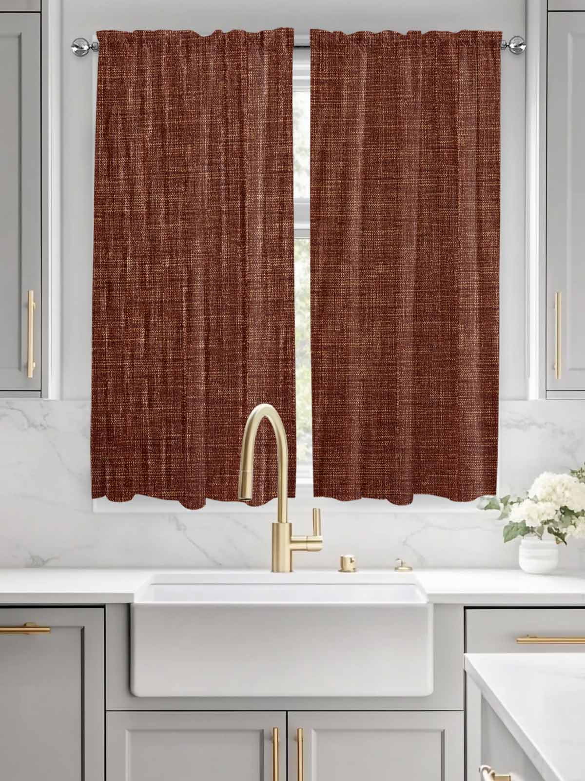 Dark Brown Bedroom Curtains 63 Inches length, Farmhouse Burlap Solid Brown Color Modern Linen Texture Window Treatment Curtain Drapes, Rod Pocket Curtain Panels for Living Room, 42"x63", 2 Panels