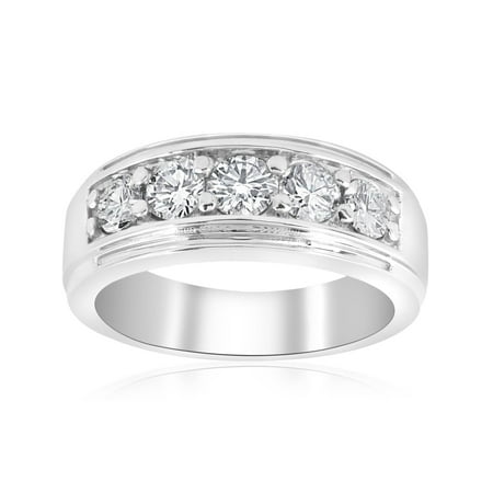 14k Mens Diamond Rings - Channel Set Men's Wedding Ring Band SI/G 1 Ct Diamond 14K White Yellow Rose Gold