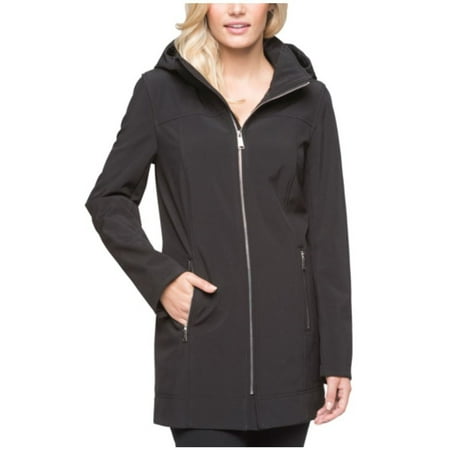 Andrew Marc Womens Jacket - Andrew Marc Women's Long Softshell Hooded Jacket (Black,Regular,Large)