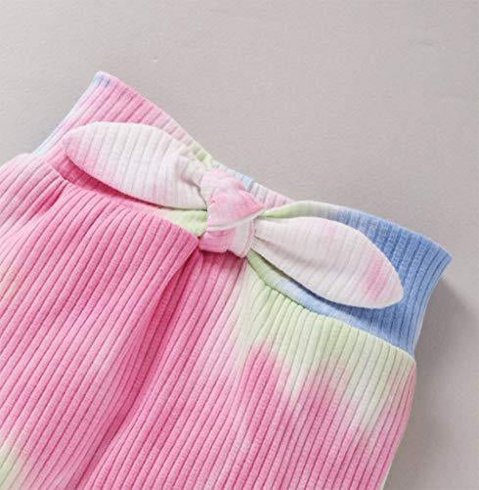 Ribbed 3pcs Tie Dyed Ruffle Decor Long-sleeve Baby Set
