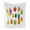 thumbnail image 1 of Fruit Soft Flannel Fleece Throw Blanket, Colorful Smiling Happy Food Orange Banana Grape Pear Avocado Funny Cartoon Image, Cozy Plush for Indoor and Outdoor Use, 60" x 80", Multicolor, by Ambesonne, 1 of 6