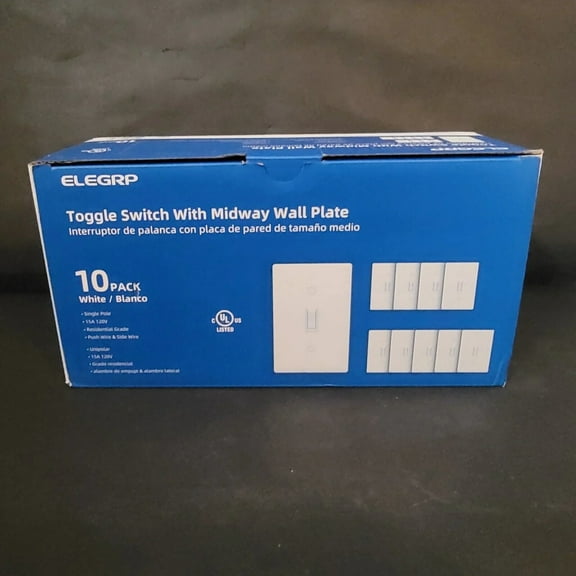 Elegrp Toggle Switch with Midway Wall Plate 10 Pack White