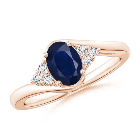 ANGARA Natural Oval Sapphire Bypass Ring with Trio Diamond Accents in 14K Rose Gold for Women (Size-7x5mm) | September Birthstone, Anniversary, Jewelry Gift for Women | Natural Blue Sapphire Ring