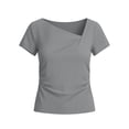 thumbnail image 6 of YUGYXL Women's Summer Asymmetrical Y2K Tops Trendy Ribbed Short Sleeve Fitted Tee Shirts Spring Fashion Clothing Gray Top M, 6 of 6