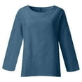 thumbnail image 4 of Yigetop Linen Shirts for Women Linen Shirts for Women 2025 Trendy Long Sleeve Summer Tops Casual Loose Tshirts Basic Tees Women's Linen Shirt Blue1 S, 4 of 5
