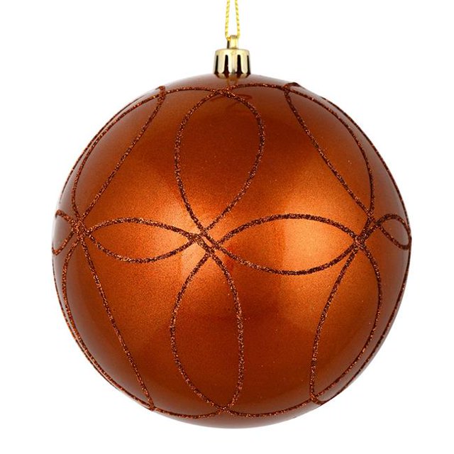 Vickerman N182688D 6 in. Copper Candy Ball Ornament with Circle Glitter Pattern 3 per Bag