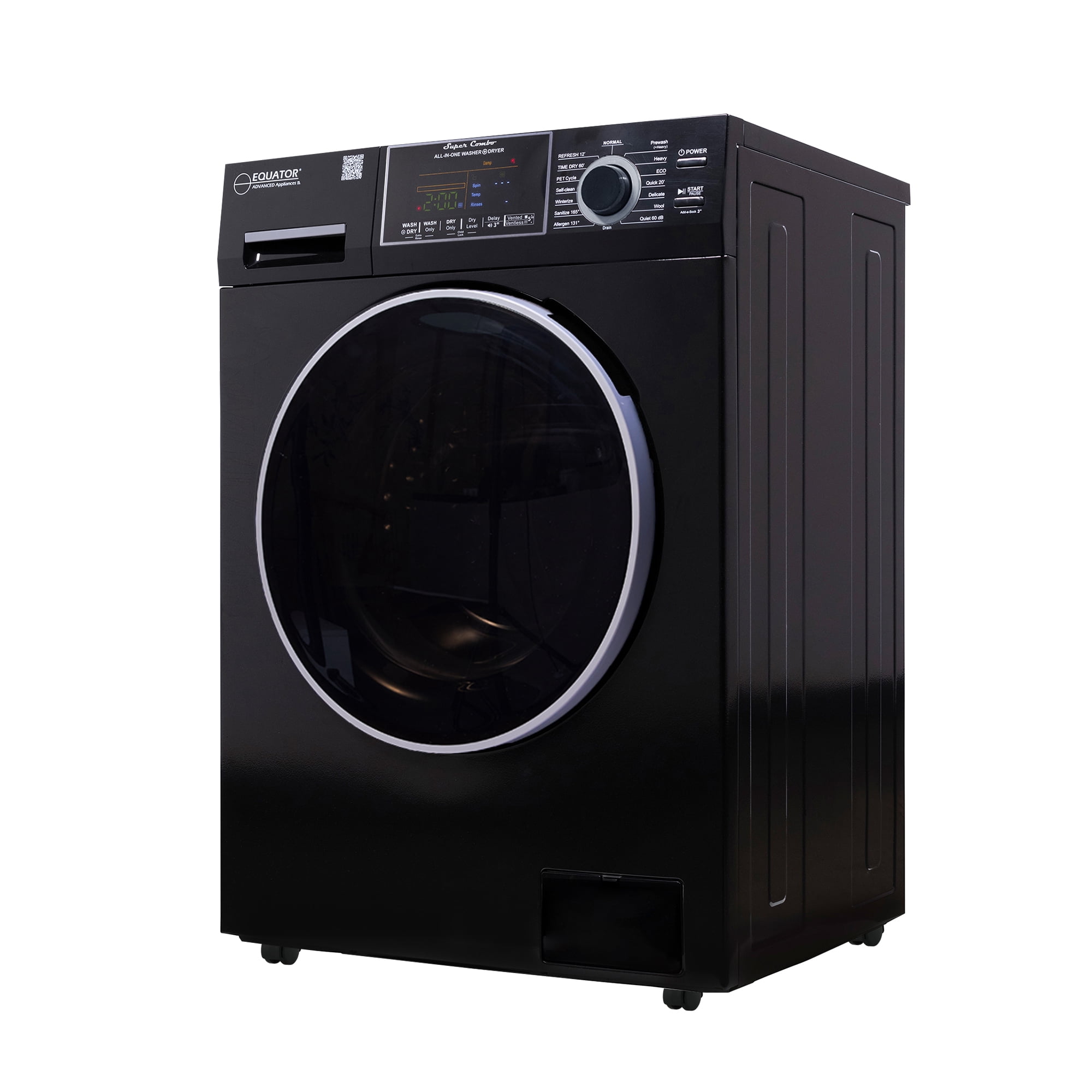 Equator All-in-One Washer Dryer VENTLESS/VENTED PET 1.62cf/15lbs+Portability Kit	Black