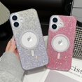 thumbnail image 2 of Glitter Magnetic Case for iPhone 16 Plus, [Compatible with MagSafe] Shockproof Sparkle Bling Clear TPU Bumper Drop Protection Phone Case for Girls Women Cover for iPhone 16 Plus 6.7, Silver, 2 of 9