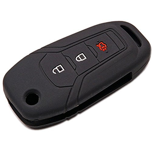 DOBREV 3 Buttons Silicone Case Protector Key Fob Cover Smart Car Remote Holder for FORDRanger F-150 F-450 F-550 F-650 F-750 Super Duty Explorer Ranger Flip Key Fob Remote (Black)