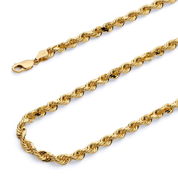 Wellingsale 14k Yellow Gold Polished 3mm HOLLOW Rope Chain Necklace - 24"