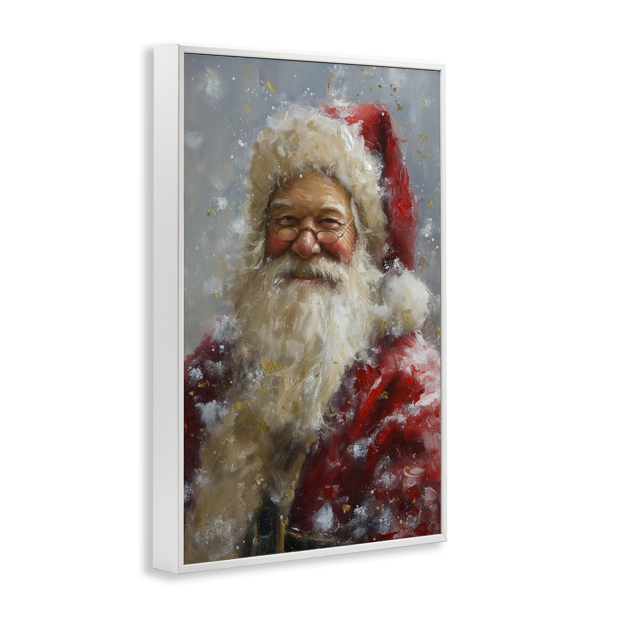 Stupell Industries Smiling Santa Portrait Holiday Painting White Framed Art Print Wall Art, 12 x 18