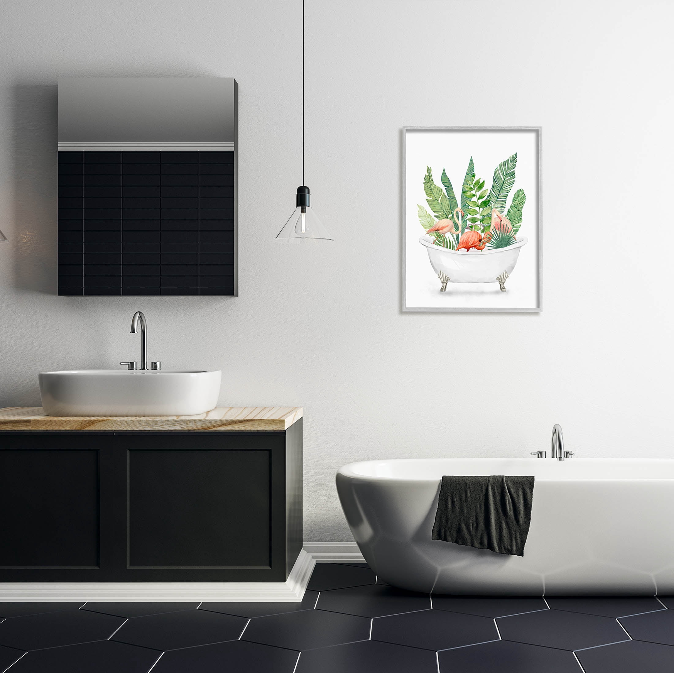 Stupell Industries Tropical Flamingoes Bathtub Plants Graphic Art Gray Framed Art Print Wall Art, Design by Ziwei Li