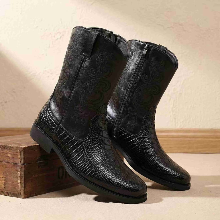 Men Western Cowboy Boots Croc Embossed Leather US 7 Read Description Men main image 3