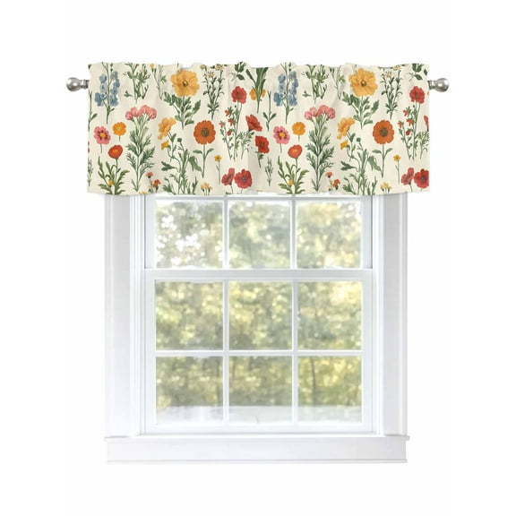 Vintage Spring Flowers Curtain Valances for Windows, Colorful Bright Florals Window Valances, Window Treatment Rod Pocket Valance Curtains for Living Room/Kitchen/Bedroom/Bathroom, 54x18inch