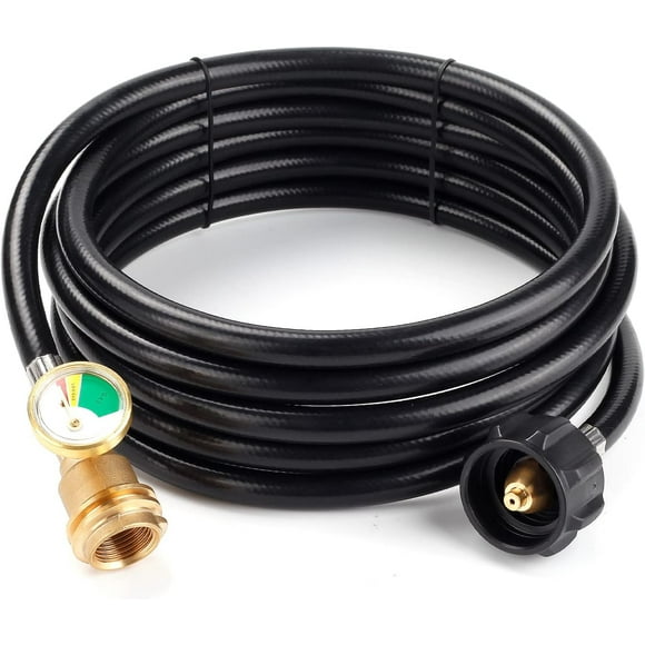 shiyou-12 FT Universal Propane Extension Hose with Gauge - Leak Detector Replacement for Propane Tank, Gas Grill, Heater, RV, Fire Pit and More - Type1 Tank x Male QCC/POL Fittings