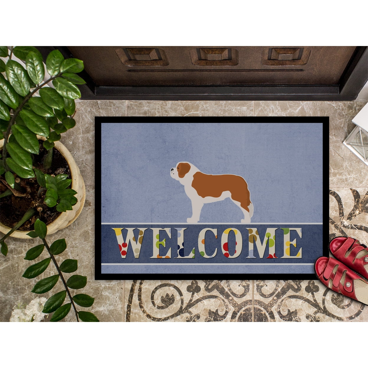 Carolines Treasures BB5580JMAT Saint Bernard Welcome Door Mat Indoor Rug or Outdoor Welcome Mat 24x36 Doormat  24H X 36W