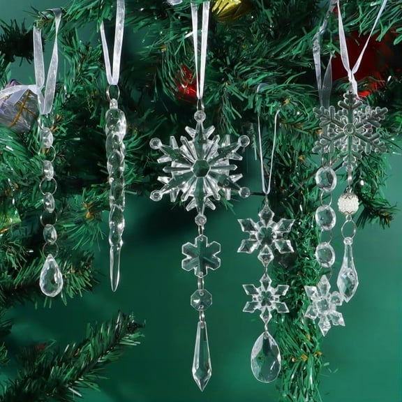 18pcs Crystal Christmas Ornaments - for Tree Decorations-Hanging Acrylic Snowflake Icicle Ornaments - with Drop Pendants - for Winter Wonderland Chandelier Crystals Decorations Supplies
