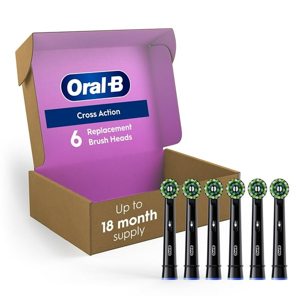 Oral-B Cross Action Replacement Brush Heads for an Oral-B Electric Toothbrush, Pack of 6, Black