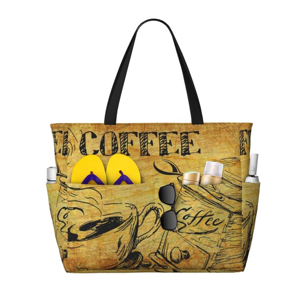 Easygdp Coffee Vintage Bolsa de Viaje de Playa de Gran Capacidad, Bolsa Tote Perfecta para la Playa, Escapadas de Fin de Semana y Viajes