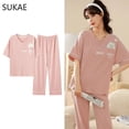 thumbnail image 3 of SUKAE-ropa de dormir de dos piezas para mujer, pijama de tiras de talla grande, minimalista, Kawaii, rosa, para adolescentes, verano, M-5XL, 3 of 4