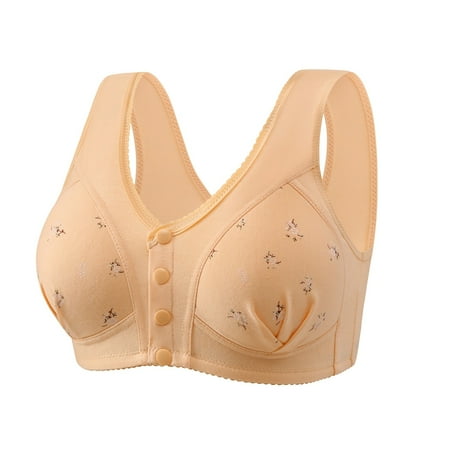 Gubotare Bras For Women Full Coverage Daisy Bras For Women Front Closure Bras Push Up Bra No Underwire Plus Size Front Button Comfort Bra (Light Pink A)