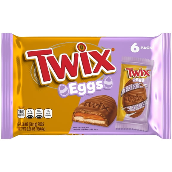 Twix Eggs Milk Chocolate Caramel Candy Cookie Bars, Individually Wrapped Easter Basket Stuffers - 6 Ct Pack