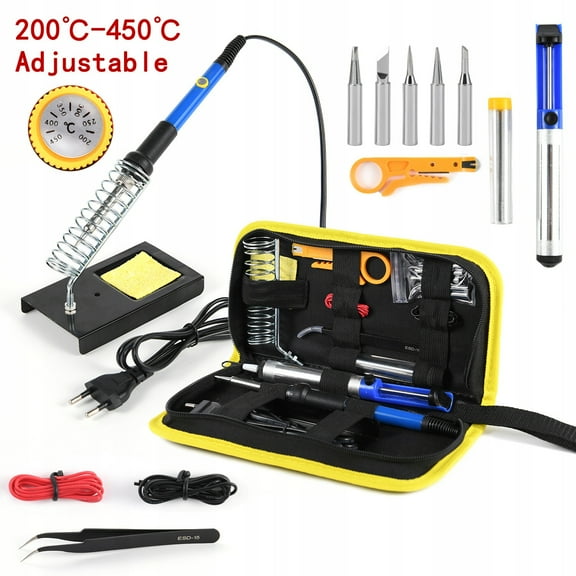 Adjustable temperature electric soldering iron welding tool kit 15 pieces set 60W Luo iron with soldering iron stand