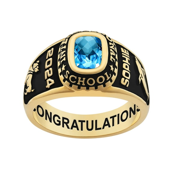 Order Now for 2025 Graduation, Freestyle Women's Gold over Sterling Classic Checkerboard Birthstone Class Ring, Personalized, High School or College