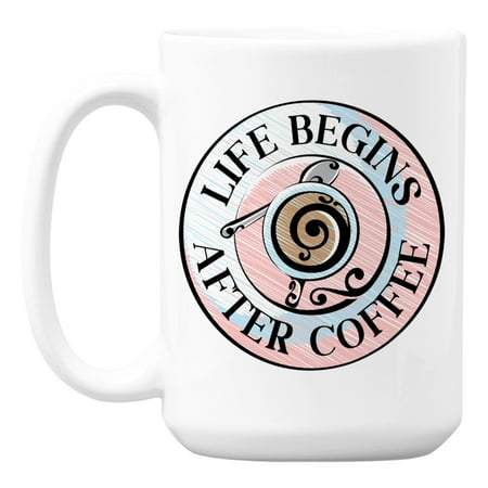

Life Begins After Coffee feat. Cup & Spoon White Ceramic Coffee & Tea Mug (15oz)