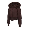thumbnail image 3 of Cropped Puffer Jacket For Womens 2025 Winter Stand Collar Zip Up Quilted Puffer Coats With Faux Fur Hood Trendy, 3 of 8