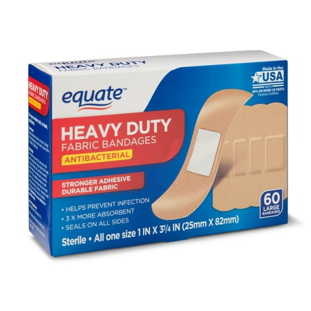 Equate Heavy-Duty Antibacterial Fabric Bandages, 60