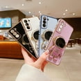 thumbnail image 6 of Case for Samsung Galaxy S22 with Astronaut Stand,Luxury Plating Electroplate Case with Camera Protection Cute Love Heart Side Pattern Soft Silicone Shockproof Kickstand Cover-Black, 6 of 6
