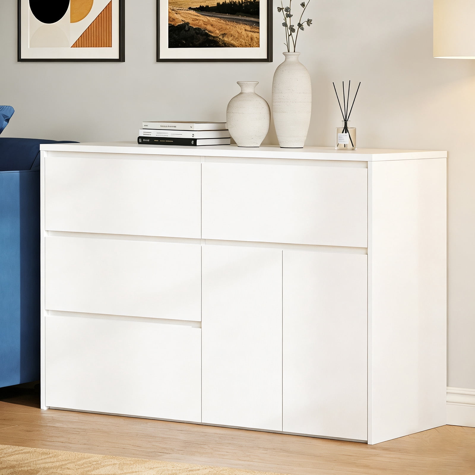 Ktaxon 6 Drawer Dresser with Large Storage Space Dresser Wood Dresser Storage Cabinet Drawer Organizer Chest Of Drawers, White