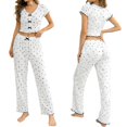 thumbnail image 2 of MEZZALL Women Pajama Short Sleeve Sleepwear With Heart Print Neck Top And Long Pants Loungewear Two Piece Outfit Versatile Pjs, 2 of 5