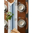 thumbnail image 5 of Grey Blue Stripes Burlap Cotton Table Runner 13x120 Inches Long, Country Modern Gradient Lines Art Farmhouse Table Runners, Outdoor Dining Tablecloths Decor for Baby Shower/Party/Wedding, 5 of 6