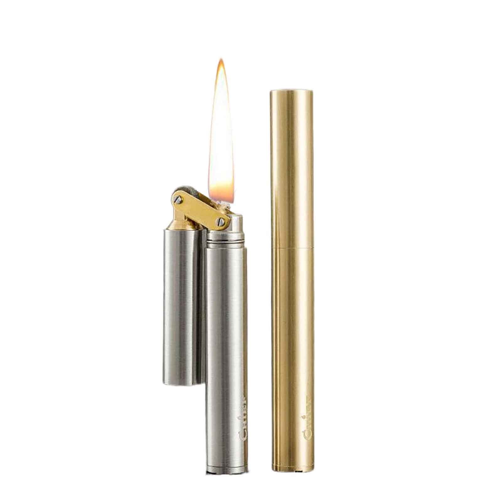 xqxayjr 2Pcs Brass Lighter Vintage Retro Drawer Automatic Ignition Kerosene Lighter, Solid Brass Windproof Refillable Lighter, Antique Pocket Lighter for Camping Hiking and Kits, Classic Style