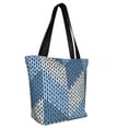 thumbnail image 4 of Cauagu Cozy Knitted Blue Chevron Print Canvas Aesthetic Tote Bag for Women Beach Bag Shopping Bags Shoulder Bag Reusable Grocery Bags, 4 of 7