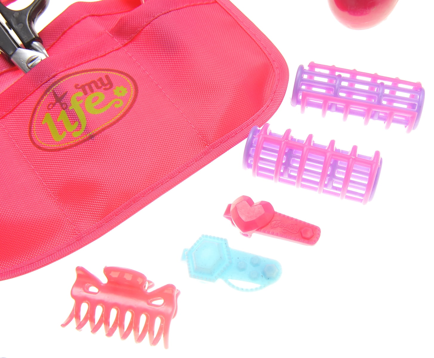 PlayWorld Pretty in Pink Beauty Salon Fashion Set With Hair Dryer, Curling Iron, Mirror, Scissors, Hair Brush, And More