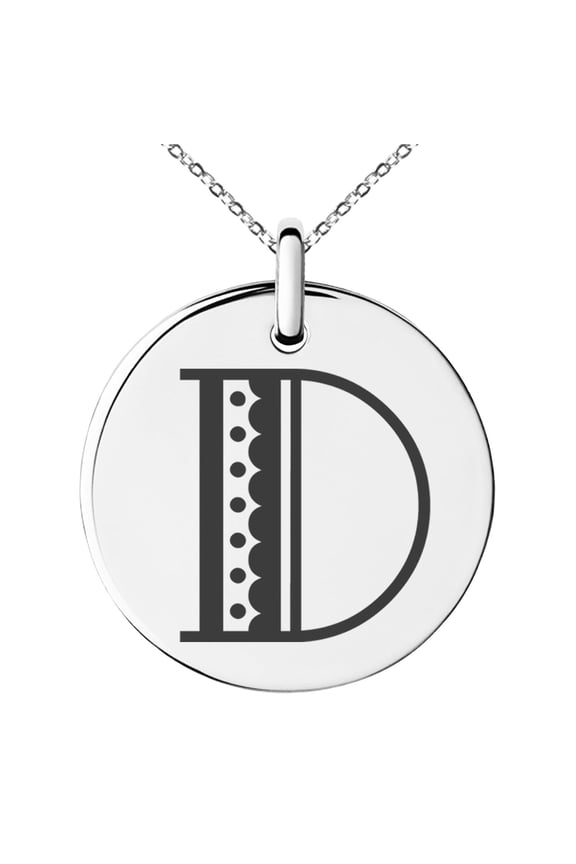 Stainless Steel Letter D Initial Metro Retro Monogram Engraved Small Medallion Circle Charm Pendant Necklace