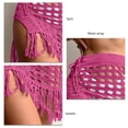 thumbnail image 4 of Falda de playa de punto dividido con cordones y borlas de red para mujer de color rojo rosa, 4 of 5
