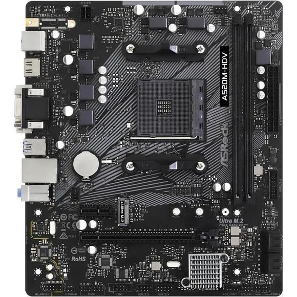 ASRock A520M-HDV AM4 AMD A520 SATA 6Gb/s Micro ATX AMD Motherboard