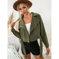 thumbnail image 3 of Women'S Cropped Corduroy Belted Jacket Motorcycle Jacket Coat  Green S, 3 of 7