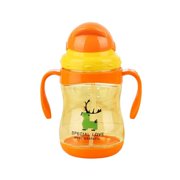 300ML Baby Straw Cup, Infant Feeding Sippy Cups With Handles Cute Water Drinking Learning With Straw Leak Proof Anti-flatlence Removable Bottle
