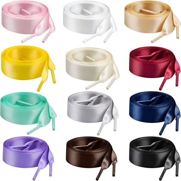 TELOLY 12 Pairs 47" Flat Satin Ribbon Shoelaces, Colorful Silk