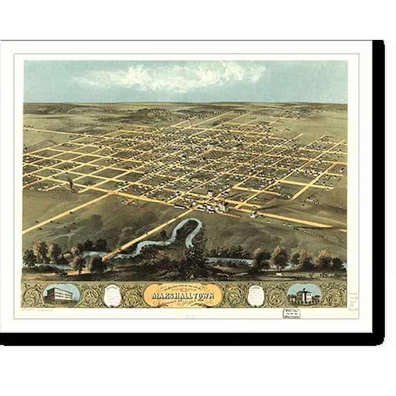Historic Print, IA Marshalltown 1868 MAP, 16" x 20"