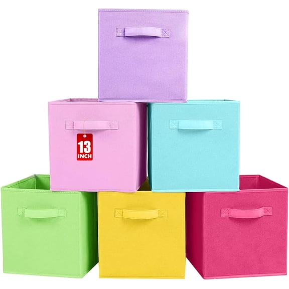 PinkSheep Collapsible Fabric Cube Storage Bins, Foldable Storage Cubes Organizer Bins Basket(13" x 13"), Multicolor, 6 Pack